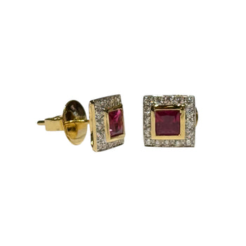 JE0274K - Ruby with Diamond Earrings Set in 18K Gold Setting
