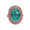 JR0396K - Emerald with Pave Pink Sapphire and Diamond Ring Set in 18K White & Rose Gold Setting