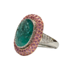 JR0396K - Emerald with Pave Pink Sapphire and Diamond Ring Set in 18K White & Rose Gold Setting