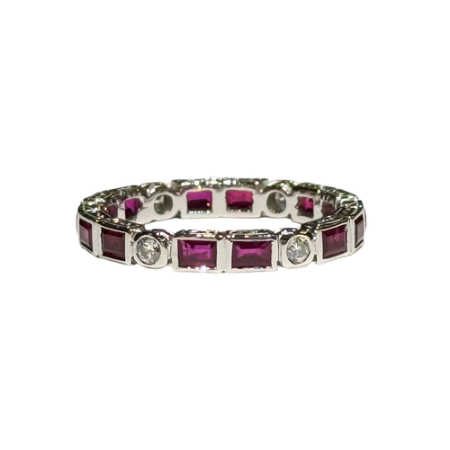 JR0395K - Ruby with Diamond Eternity Ring Set in 18K White Gold Setting