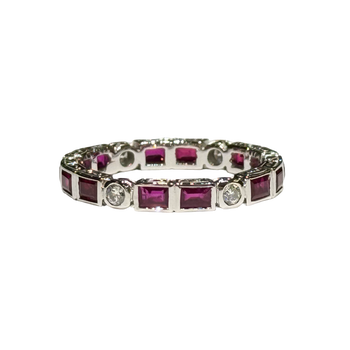 JR0395K - Ruby with Diamond Eternity Ring Set in 18K White Gold Setting