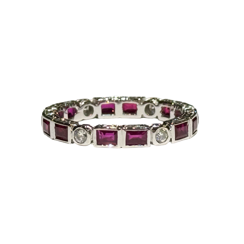 JR0395K - Ruby with Diamond Eternity Ring Set in 18K White Gold Setting