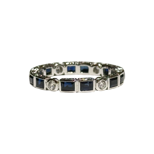 JR0392K - Blue Sapphire with Diamond Eternity Ring Set in 18K White Gold Setting