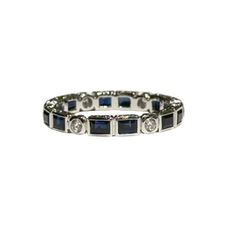 JR0392K - Blue Sapphire with Diamond Eternity Ring Set in 18K White Gold Setting