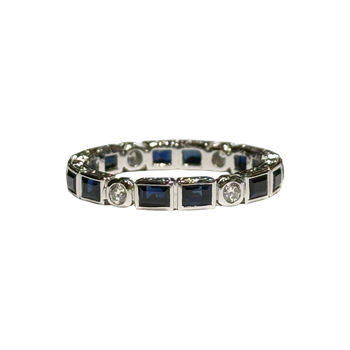 JR0392K - Blue Sapphire with Diamond Eternity Ring Set in 18K White Gold Setting