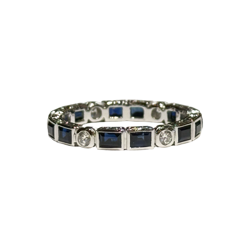 JR0392K - Blue Sapphire with Diamond Eternity Ring Set in 18K White Gold Setting