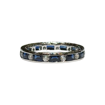 JR0391K - Blue Sapphire with Diamond Eternity Ring Set in 18K White Gold Setting