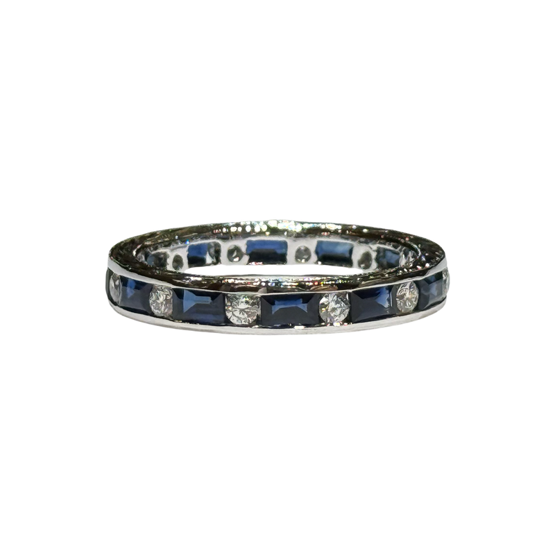 JR0391K - Blue Sapphire with Diamond Eternity Ring Set in 18K White Gold Setting