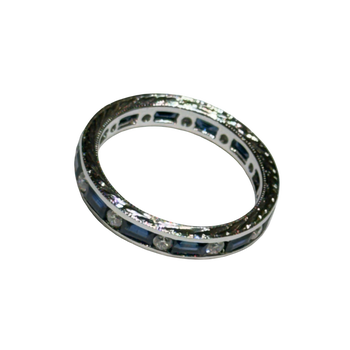 JR0391K - Blue Sapphire with Diamond Eternity Ring Set in 18K White Gold Setting