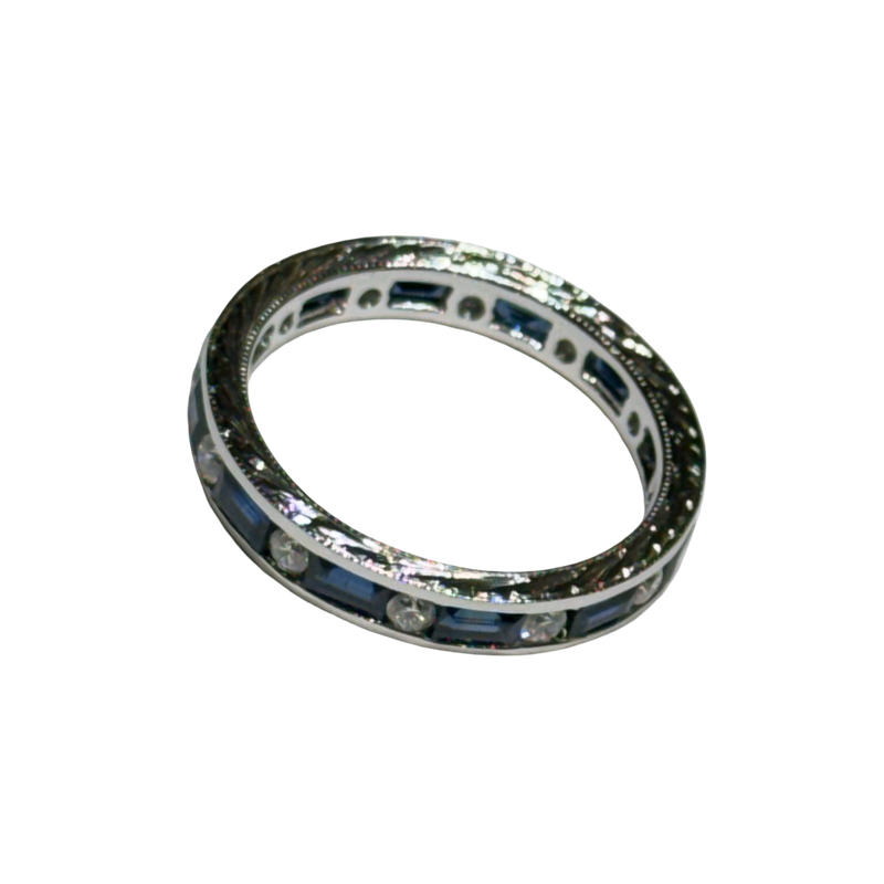 JR0391K - Blue Sapphire with Diamond Eternity Ring Set in 18K White Gold Setting
