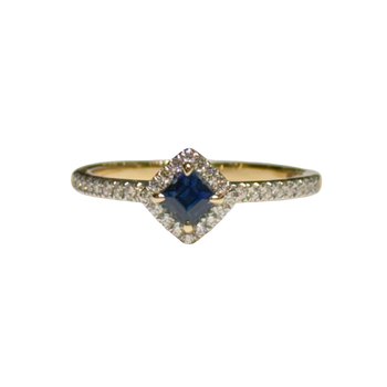 JR0387K - Blue Sapphire with Diamond Ring Set in 18K Gold Setting