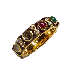JR0380K - Lucky 9-Gem Ring with Red Enamel Ring Set in 18K Gold Setting