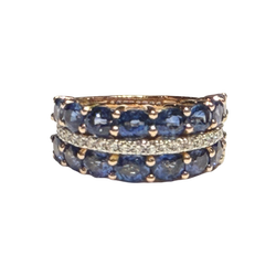 JR0379K - Blue Sapphire with Diamond Ring Set in 18K Rose Gold Setting