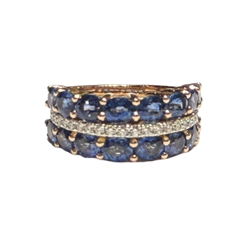 JR0379K - Blue Sapphire with Diamond Ring Set in 18K Rose Gold Setting