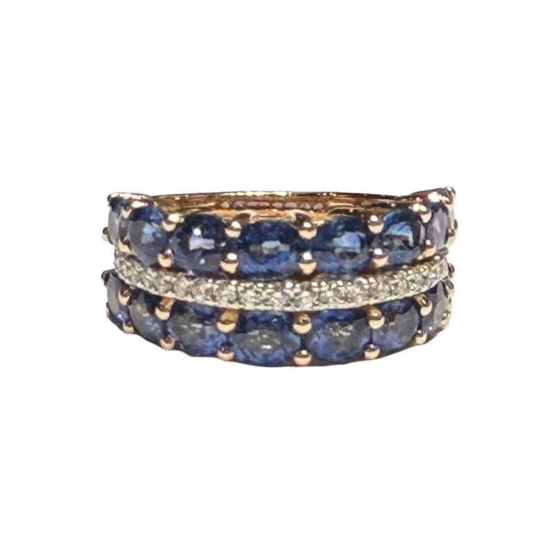 JR0379K - Blue Sapphire with Diamond Ring Set in 18K Rose Gold Setting