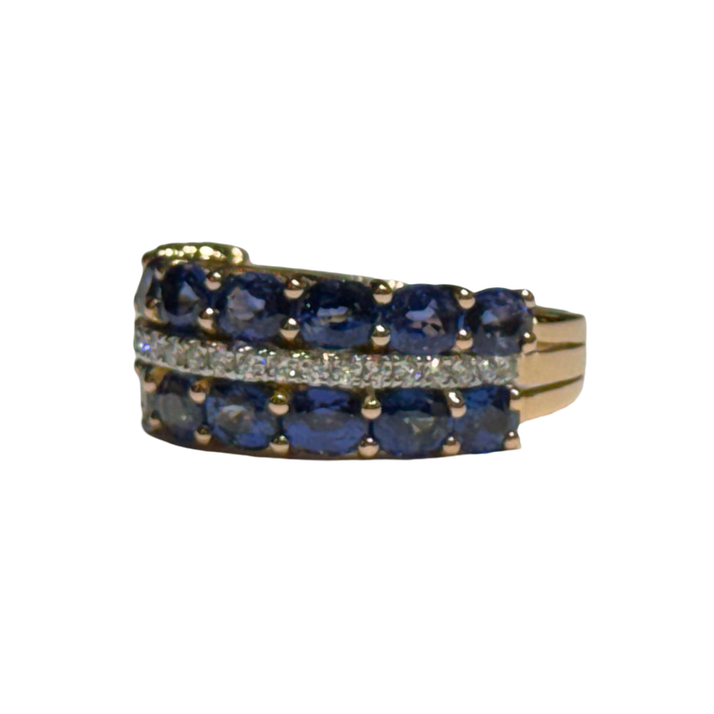 JR0379K - Blue Sapphire with Diamond Ring Set in 18K Rose Gold Setting