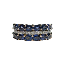 JR0379K - Blue Sapphire with Diamond Ring Set in 18K Rose Gold Setting