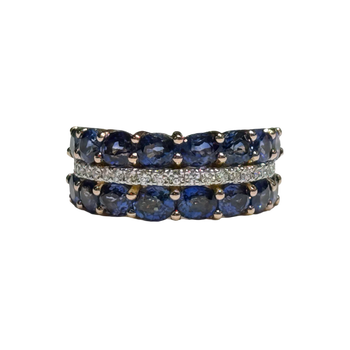 JR0379K - Blue Sapphire with Diamond Ring Set in 18K Rose Gold Setting
