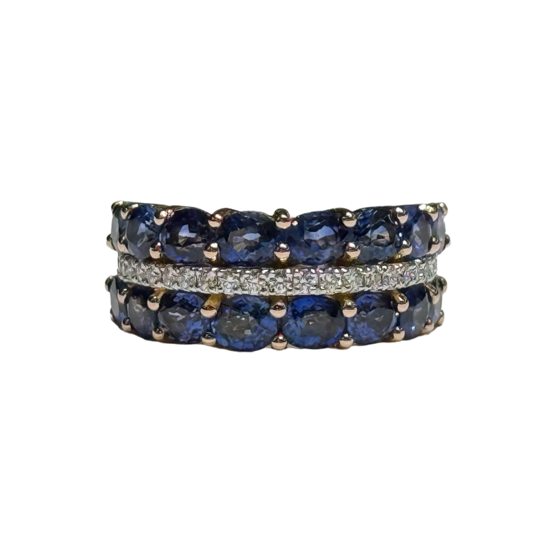 JR0379K - Blue Sapphire with Diamond Ring Set in 18K Rose Gold Setting