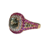 JR0377K - GIA Certified Unheated Green Sapphire with Pink Sapphire and Diamond Ring Set in 18K Rose Gold Setting