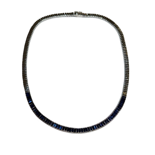 JN0074K - Blue Sapphire Necklace Set in 18K White Gold Setting
