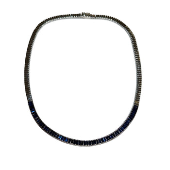 JN0074K - Blue Sapphire Necklace Set in 18K White Gold Setting