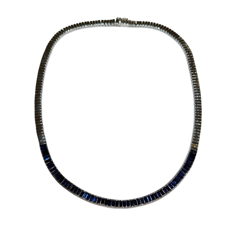 JN0074K - Blue Sapphire Necklace Set in 18K White Gold Setting