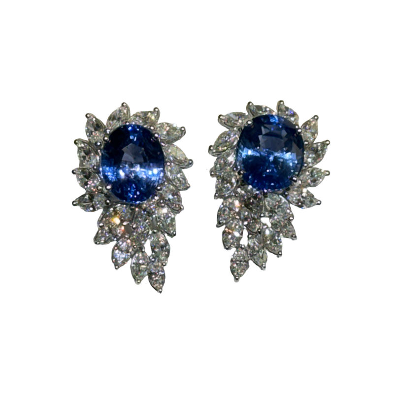 JE0089N - GIA Certified Unheated Blue Sapphire with Diamond Earrings Set in 18K White Gold Setting