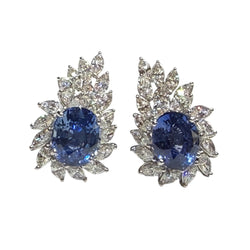JE0089N - GIA Certified Unheated Blue Sapphire with Diamond Earrings Set in 18K White Gold Setting