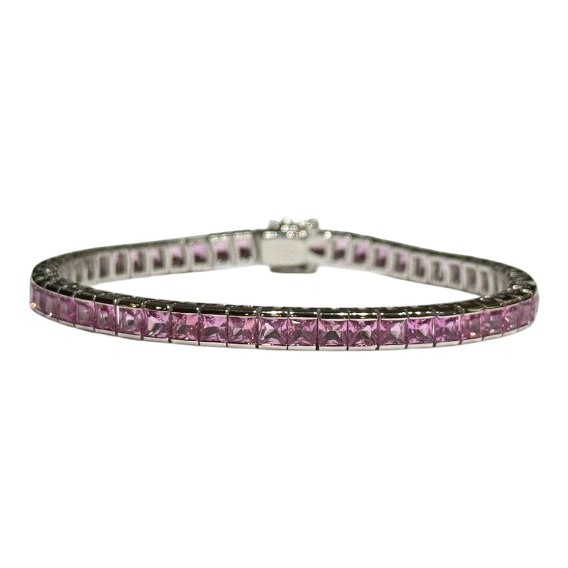 JB0069VK - Pink Sapphire Tennis Bracelet Set in 18K White Gold Setting