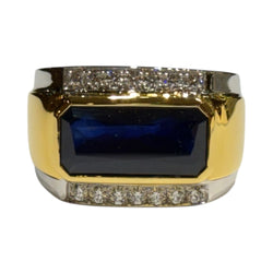 JR0399K - Blue Sapphire with Diamond Men’s Ring Set in 18K Gold Setting