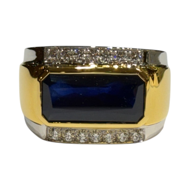 JR0399K - Blue Sapphire with Diamond Men’s Ring Set in 18K Gold Setting
