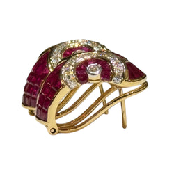 JE0284K - Invisible Set Ruby With Diamond Earrings Set in 18K Gold Setting