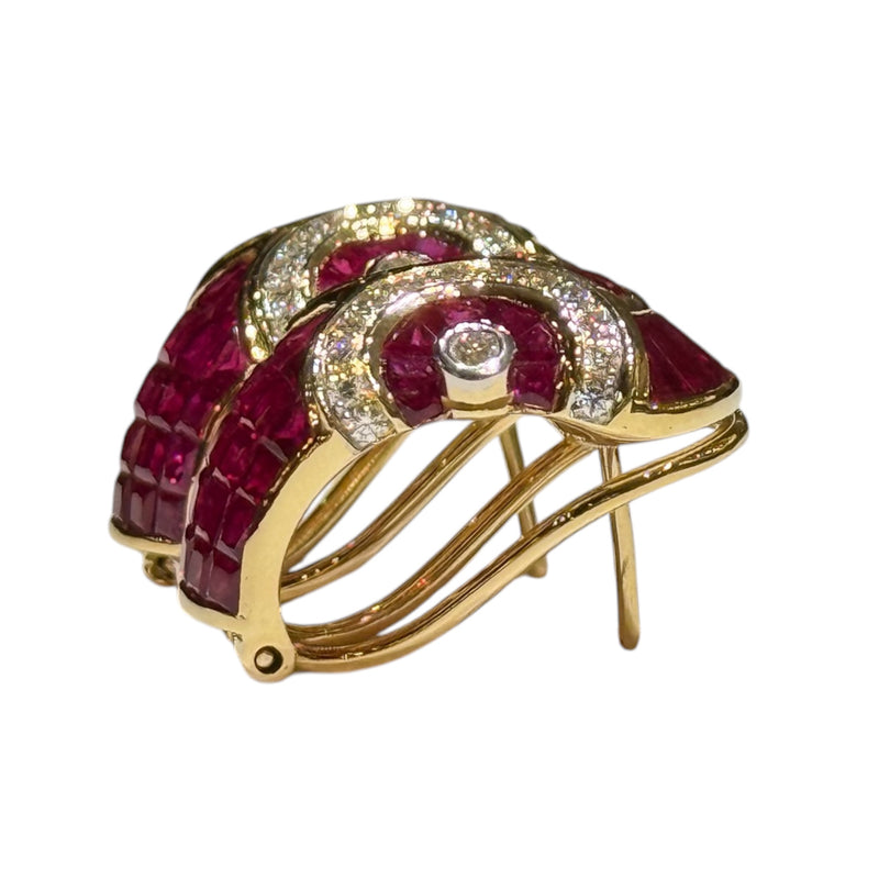 JE0284K - Invisible Set Ruby With Diamond Earrings Set in 18K Gold Setting