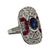 JR0401K - Art Deco Style Blue Sapphire, Ruby, and Diamond Ring Set in 18K White Gold Setting