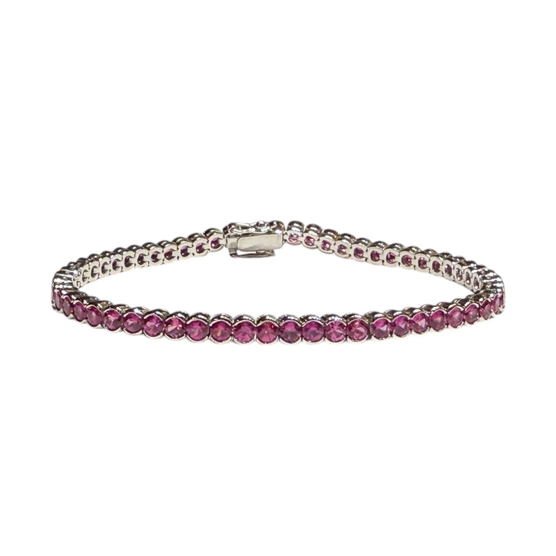 JB0128NK - Pink Sapphire Tennis Bracelet Set in 18K White Gold Setting