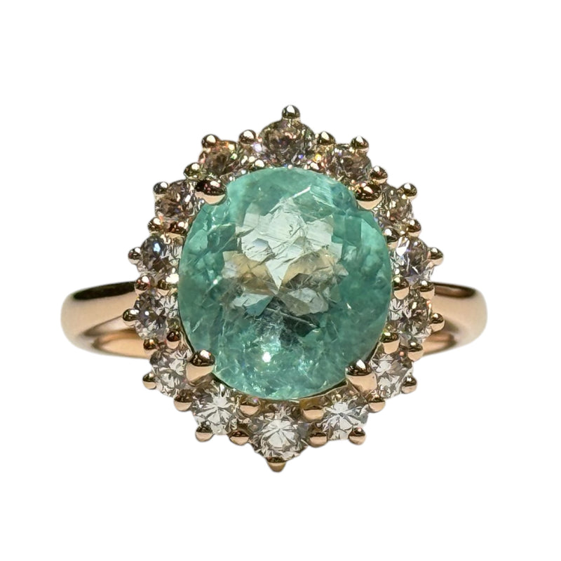 JR0400K - GIA Certified Paraiba Tourmaline with Diamond Ring Set in 18K Rose Gold Setting