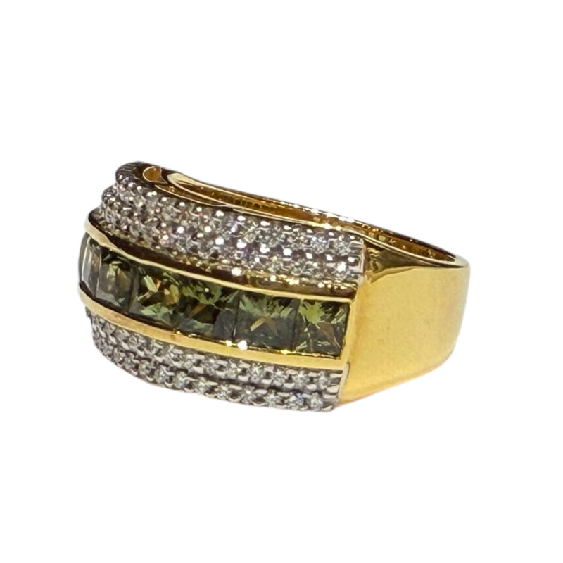 JR1304RK - Green Sapphire with Diamond Ring Set in 18K Gold Setting