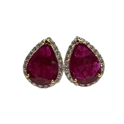 JE0288K - Ruby with Diamond Halo Earrings Set in 18K Gold Setting