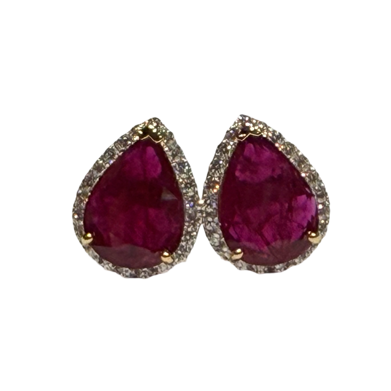 JE0288K - Ruby with Diamond Halo Earrings Set in 18K Gold Setting