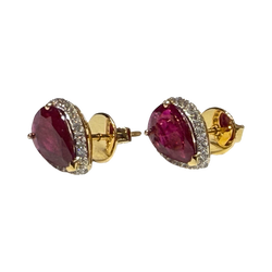 JE0288K - Ruby with Diamond Halo Earrings Set in 18K Gold Setting