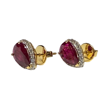 JE0288K - Ruby with Diamond Halo Earrings Set in 18K Gold Setting