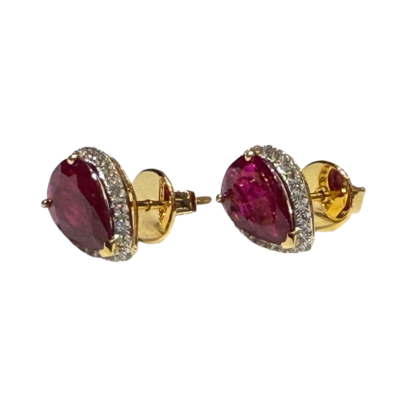 JE0288K - Ruby with Diamond Halo Earrings Set in 18K Gold Setting