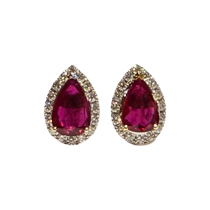 JE0289K - Ruby with Diamond Halo Earrings Set in 18K Gold Setting