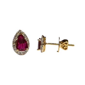JE0289K - Ruby with Diamond Halo Earrings Set in 18K Gold Setting