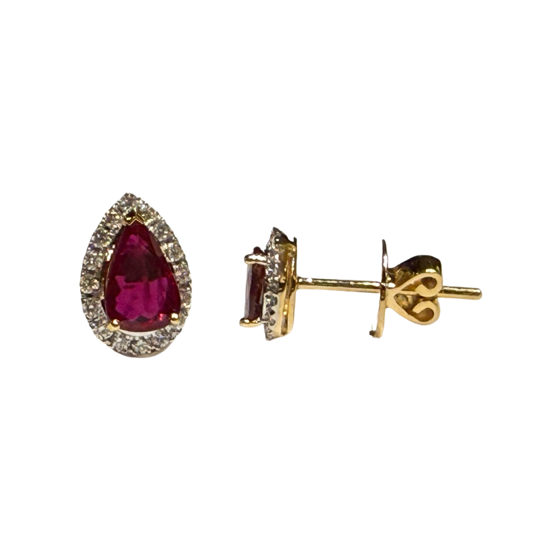 JE0289K - Ruby with Diamond Halo Earrings Set in 18K Gold Setting