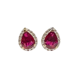 JE0290K - Ruby with Diamond Halo Earrings Set in 18K Gold Setting