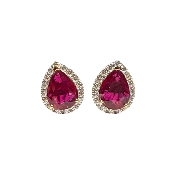 JE0290K - Ruby with Diamond Halo Earrings Set in 18K Gold Setting