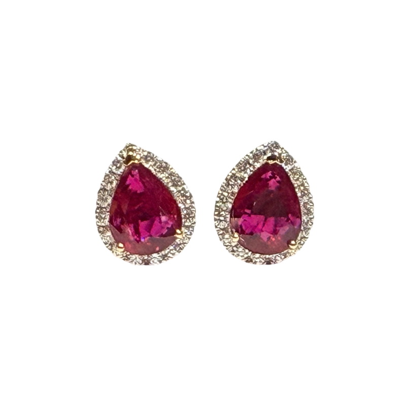 JE0290K - Ruby with Diamond Halo Earrings Set in 18K Gold Setting