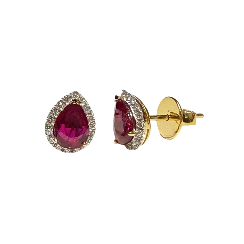 JE0290K - Ruby with Diamond Halo Earrings Set in 18K Gold Setting